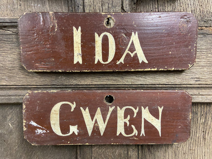 A set of 4 Victorian painted farmhouse shippon cattle name signs