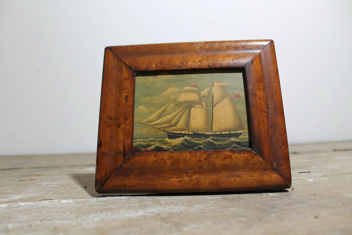 Mid 19th c oil on copper study of a British ship