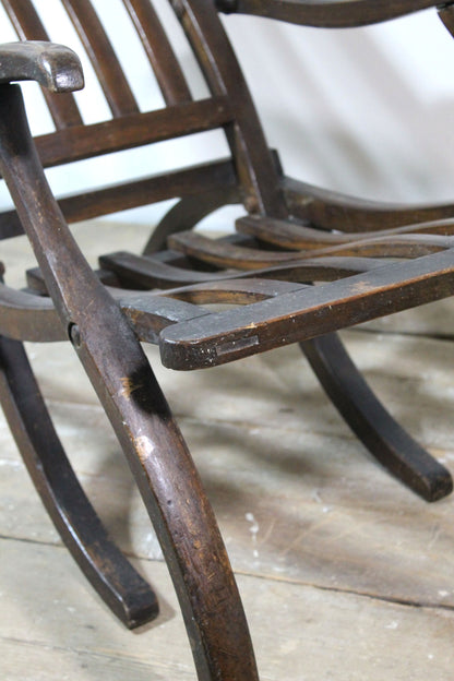 19th century steamer chair with carved dated & initialled crest