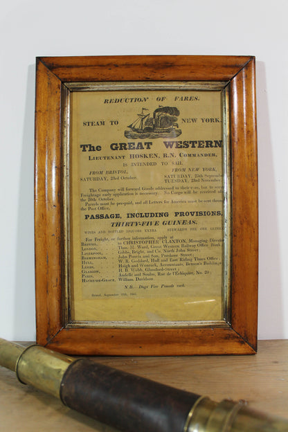 Original 1841 'Intention to sail' document for The Great Western