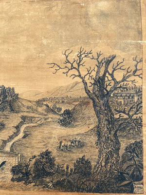 A George III pen and ink drawing of an English countryside scene by Richard Leech