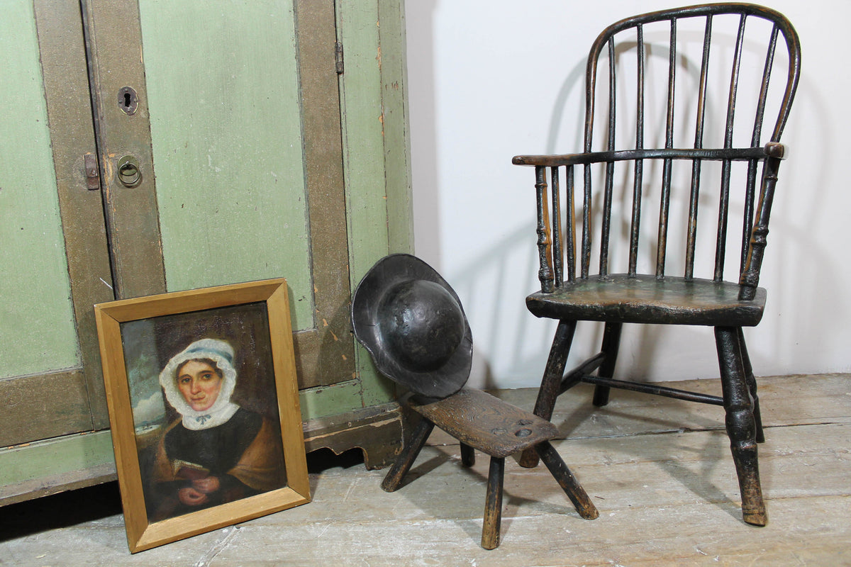 Primitive school oil on panel  portrait of a sea captain's wife c. 1840