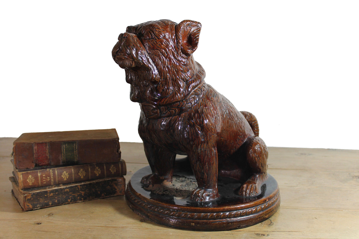 19th c treacle glazed French bulldog  38 cm high