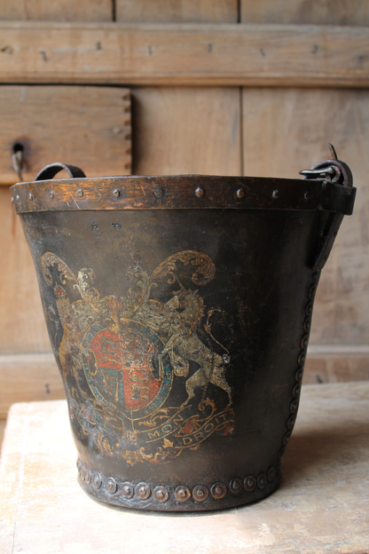19th c leather fire bucket with royal coat of arms