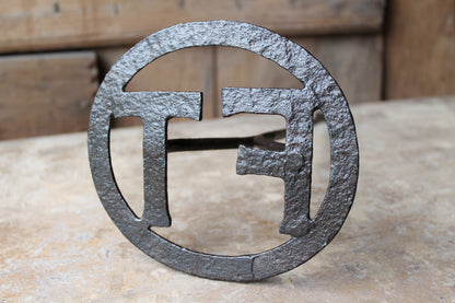 Large early 20th century branding iron initials "FT"