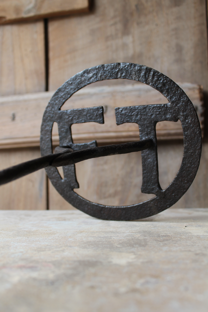 Large early 20th century branding iron initials "FT"