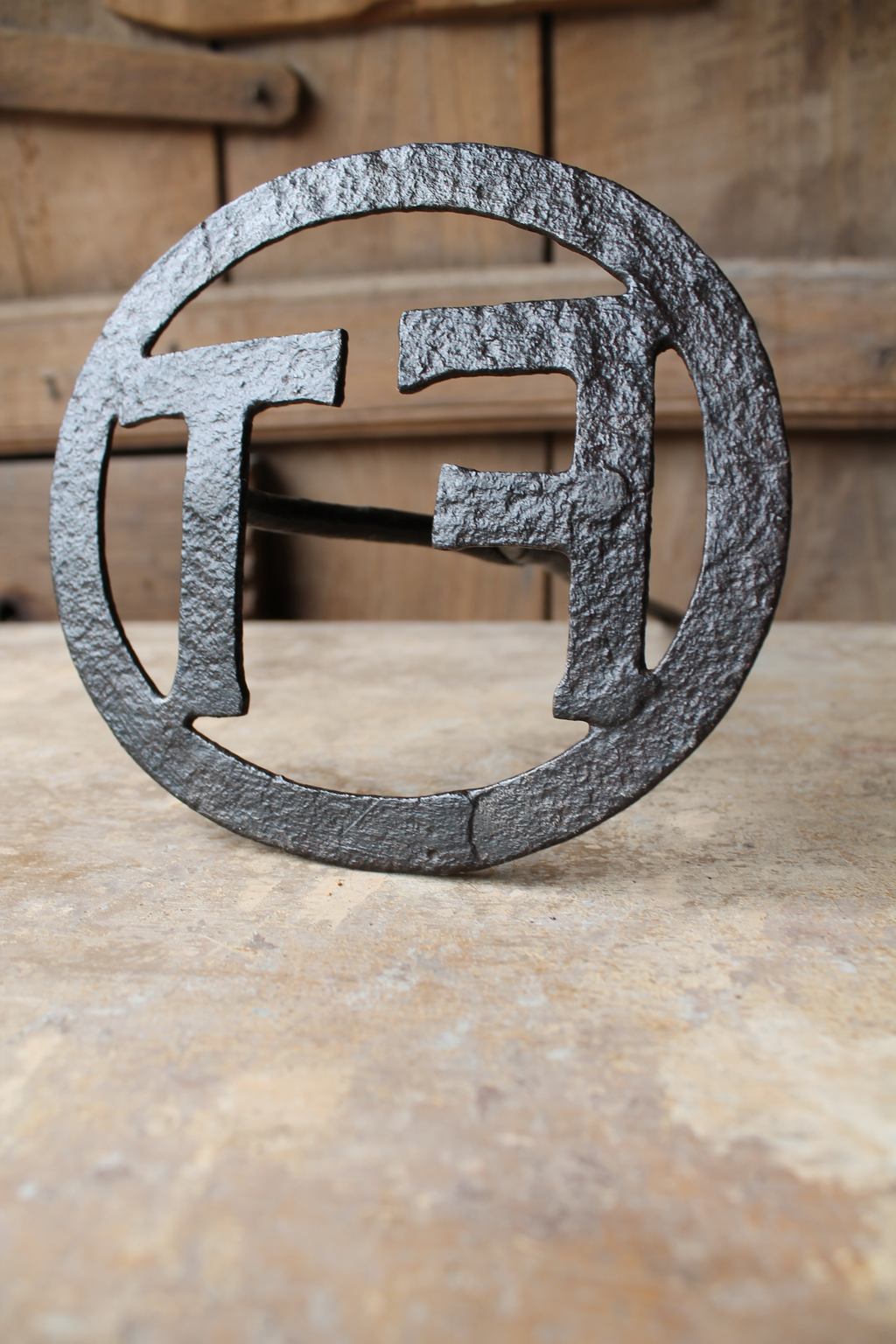 Large early 20th century branding iron initials "FT"