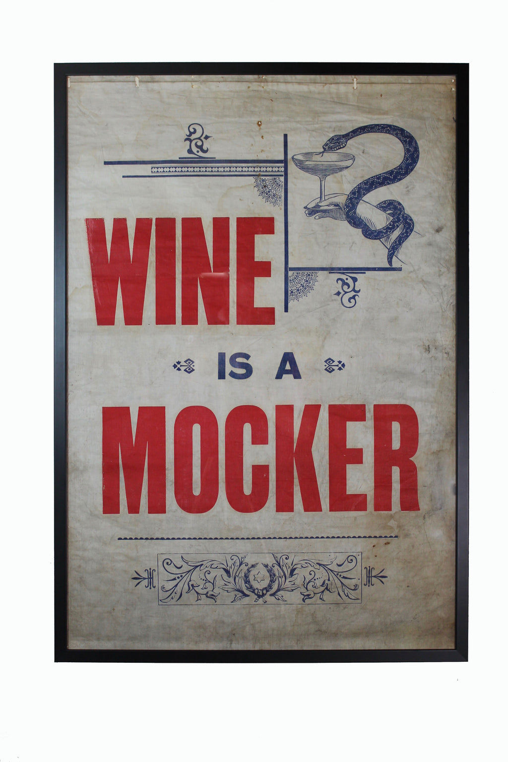 Early 20th century temperance banner "Wine is a mocker"