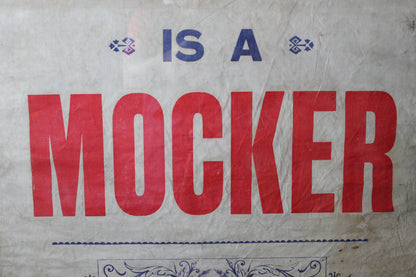 Early 20th century temperance banner "Wine is a mocker"
