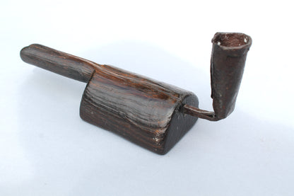 Unusual 18th century oak 'go to bed' candle holder