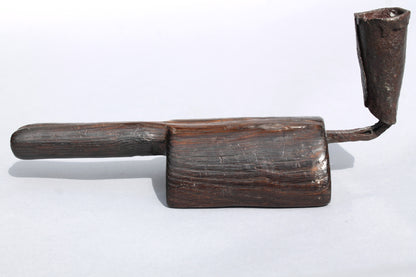 Unusual 18th century oak 'go to bed' candle holder