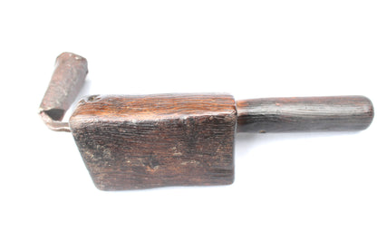 Unusual 18th century oak 'go to bed' candle holder