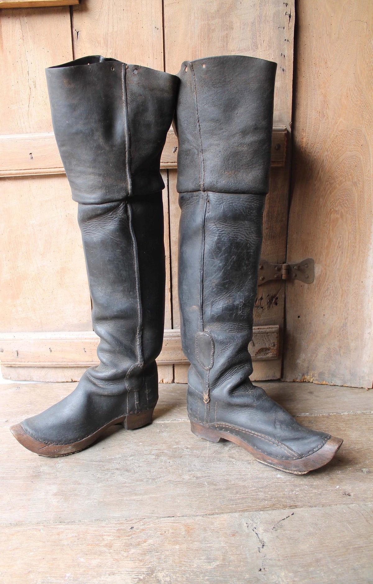 Rare pair of French leather coachman's boots c. 1800