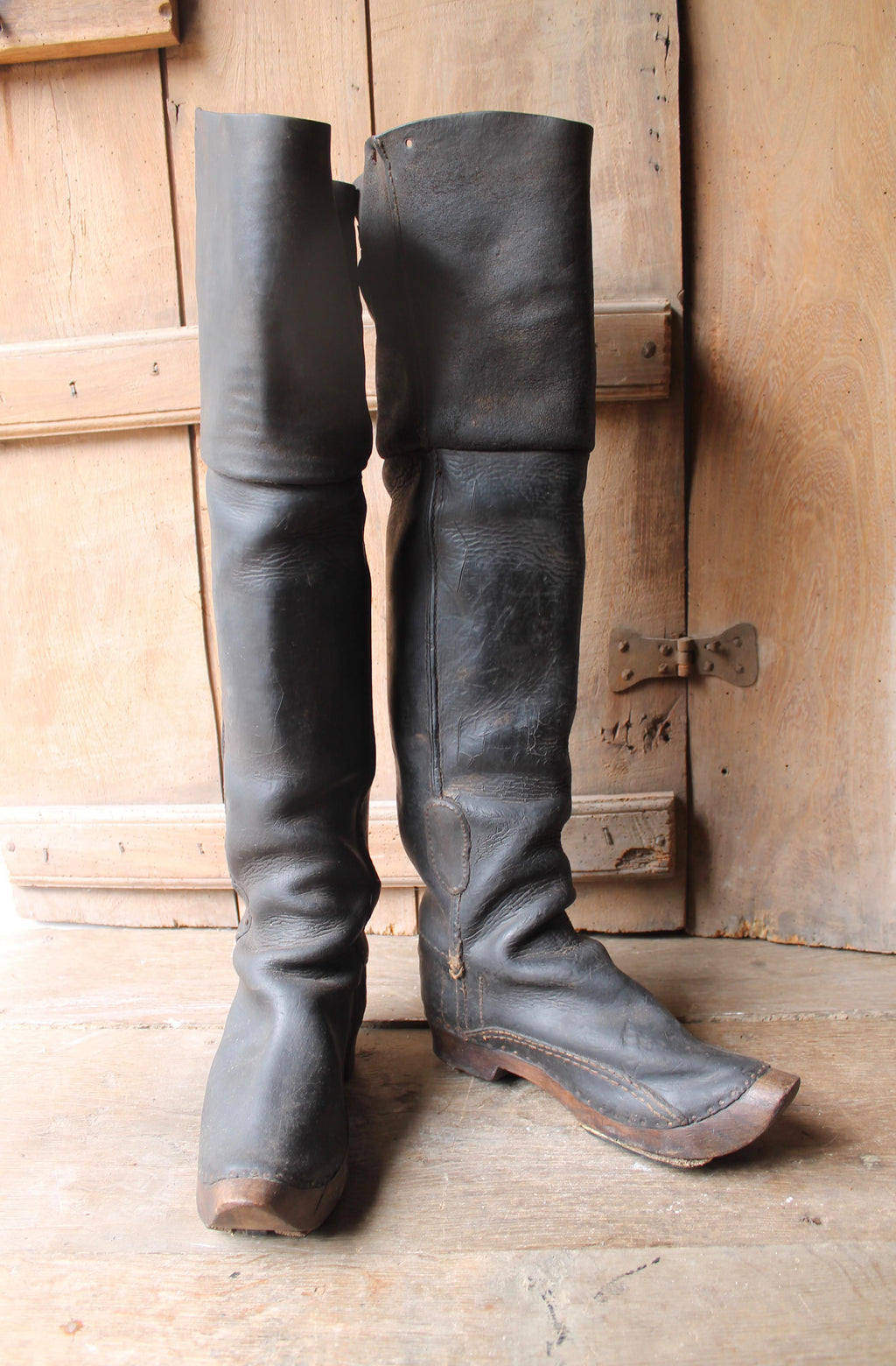 Rare pair of French leather coachman's boots c. 1800