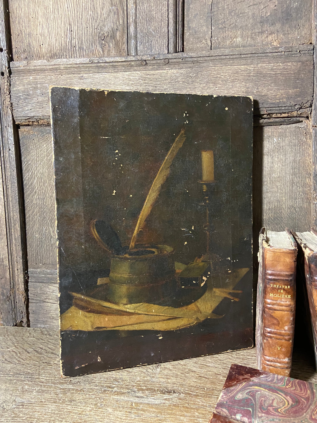 19th century study of an inkwell and candlestick
