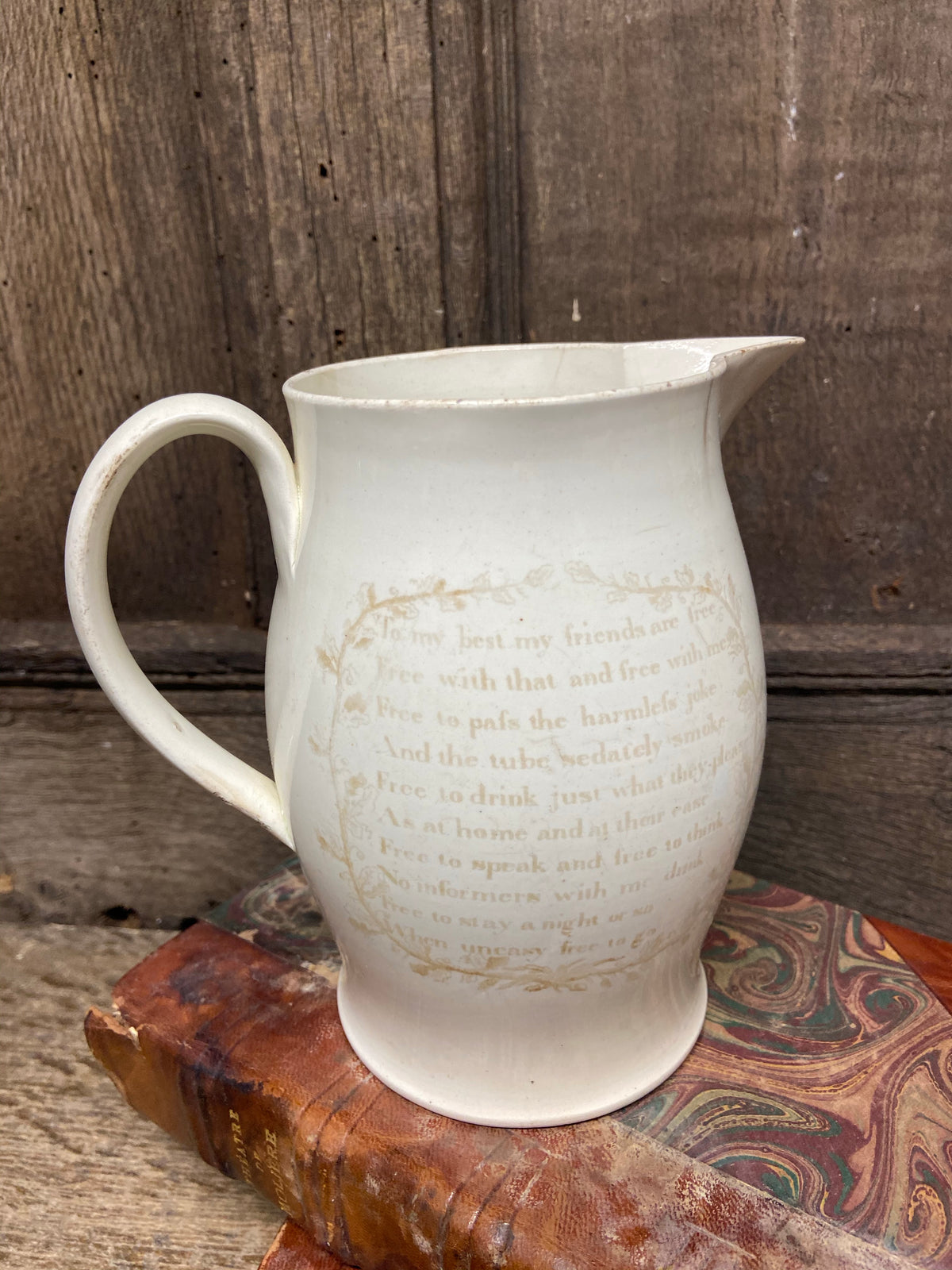 A George III creamware jug c. 1800.....Long live the King.......freedom to the slave