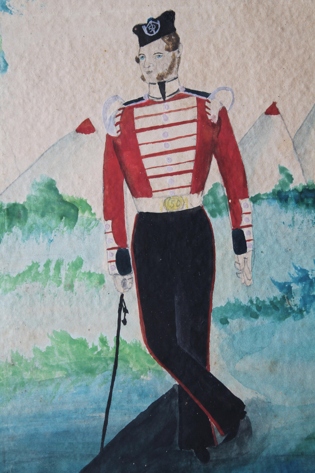 Naive portrait of Private 3393 George Coombes, Crimean War 1854