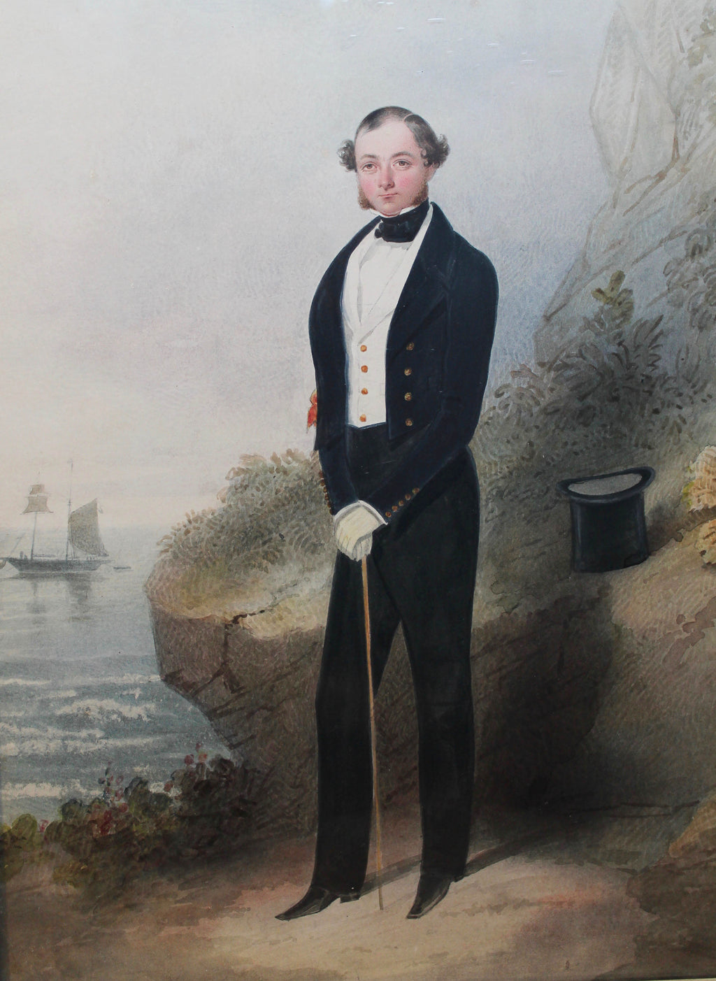 Early  19th c watercolour of a Royal Navy officer, George Perkins RN