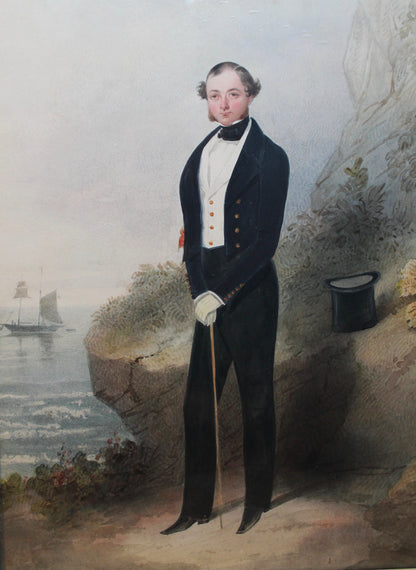 Early  19th c watercolour of a Royal Navy officer, George Perkins RN