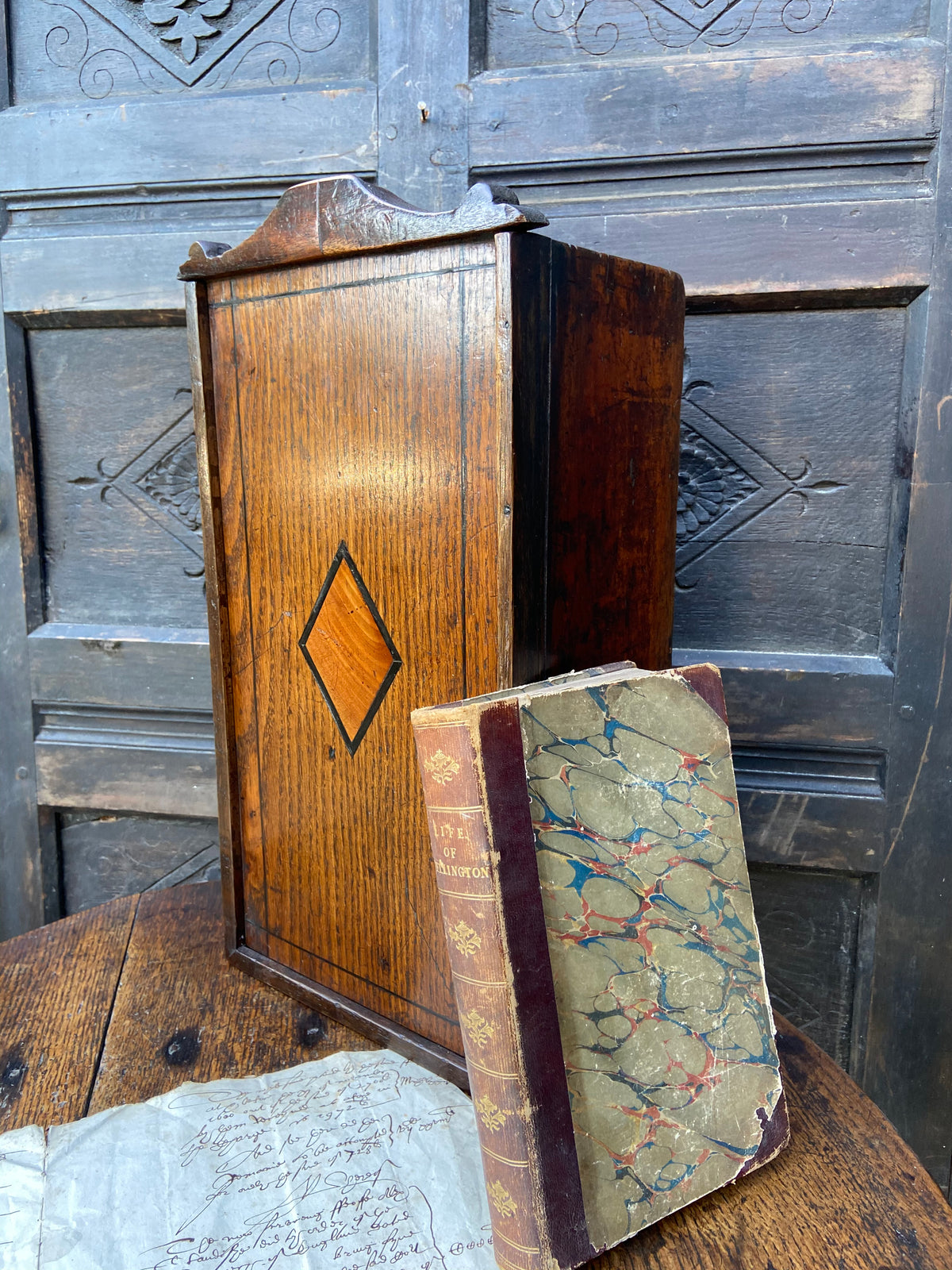 A good early 19th century Welsh oak and fruitwood candlebox