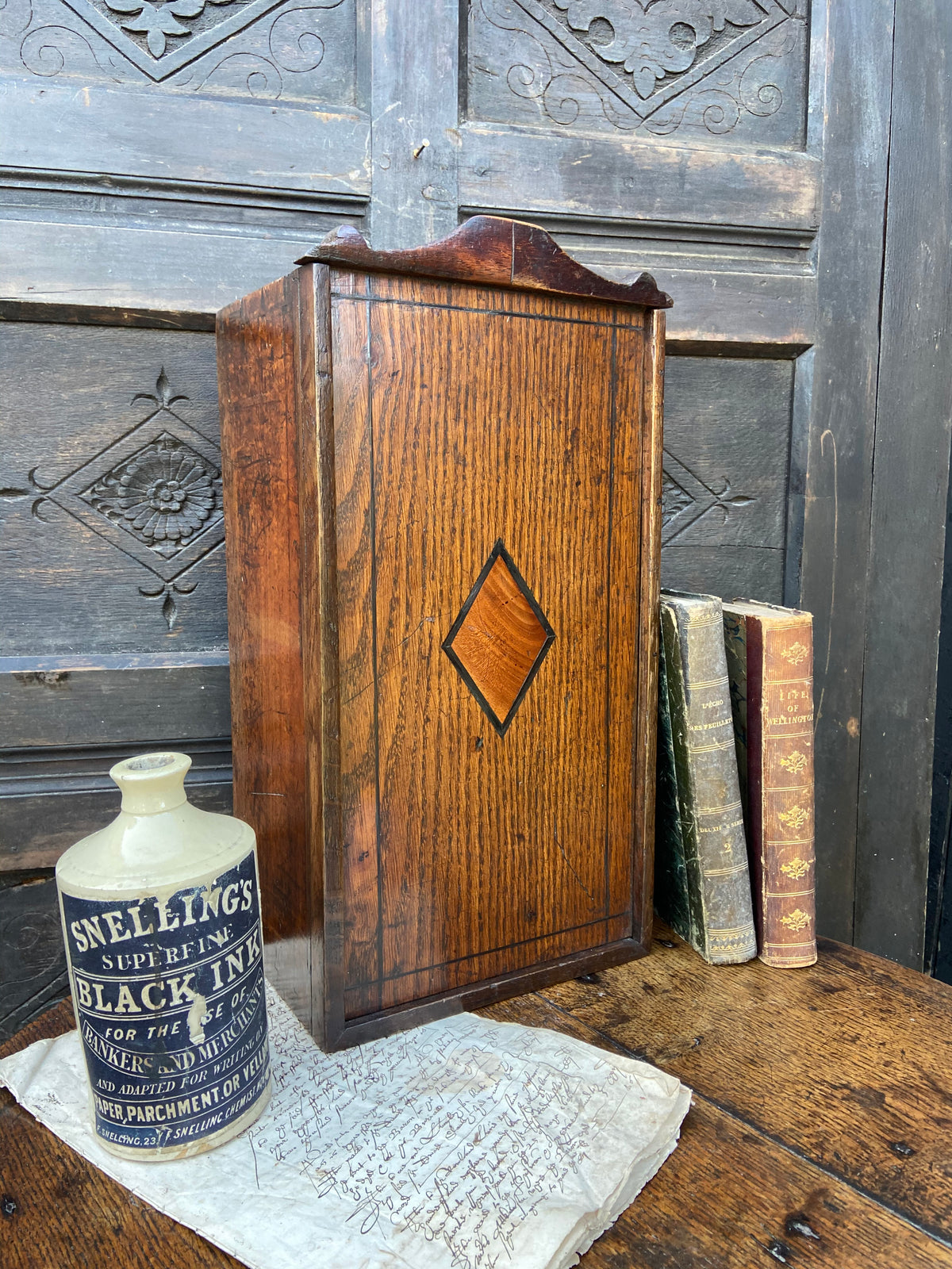 A good early 19th century Welsh oak and fruitwood candlebox