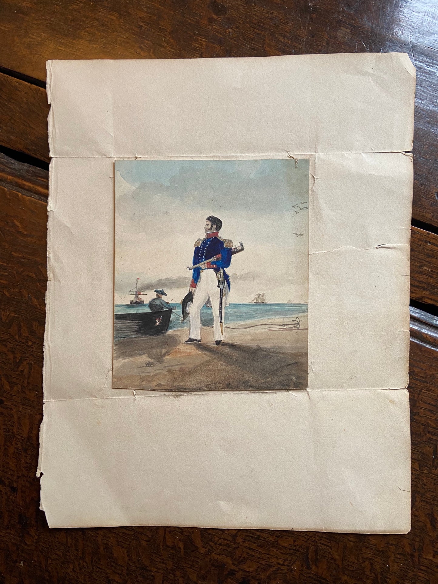 An unframed early 19th century miniature portrait of a ship's captain
