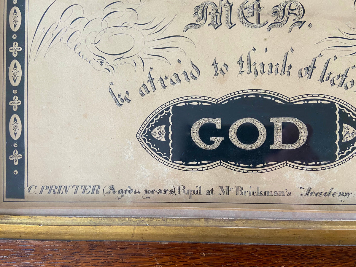 An early 19th century west country example of penwork by Charles Printer (aged 14) of Mr Brickman's  Academy
