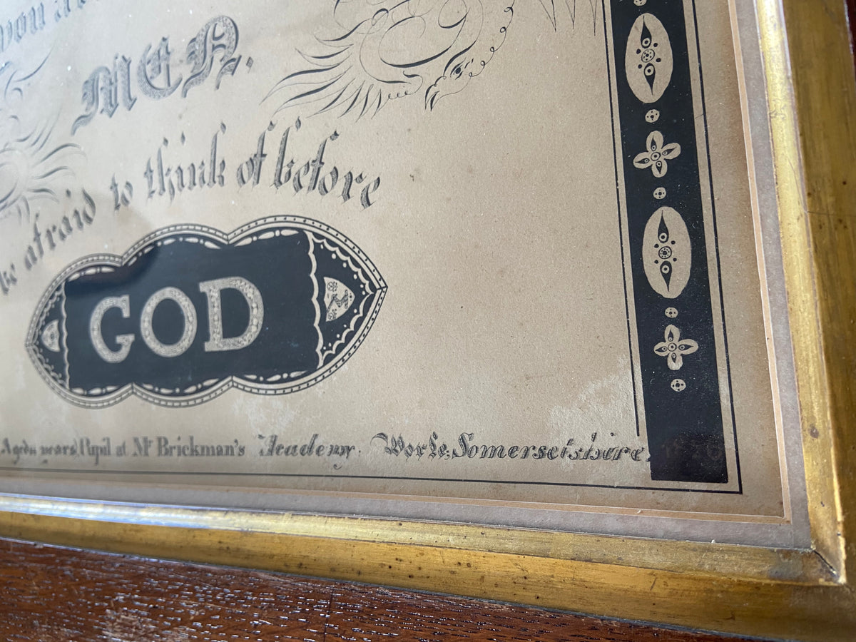 An early 19th century west country example of penwork by Charles Printer (aged 14) of Mr Brickman's  Academy