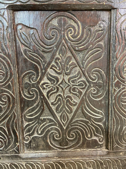 A 17th century Ottery St. Mary, Exeter joined oak chest highly likely from the same workshop in which Thomas Dennis apprenticed, 1687