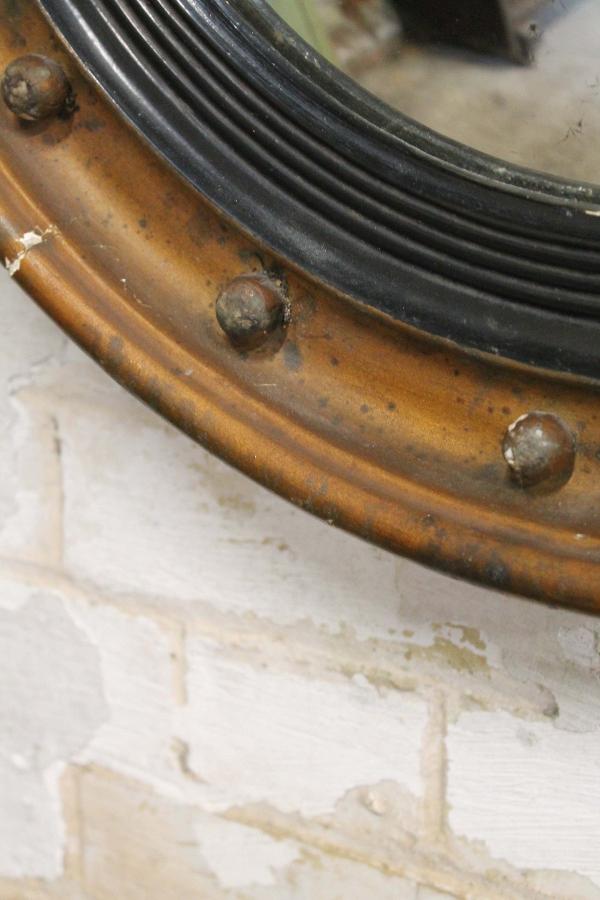 Early 19th c convex mirror with beautifully foxed original plate
