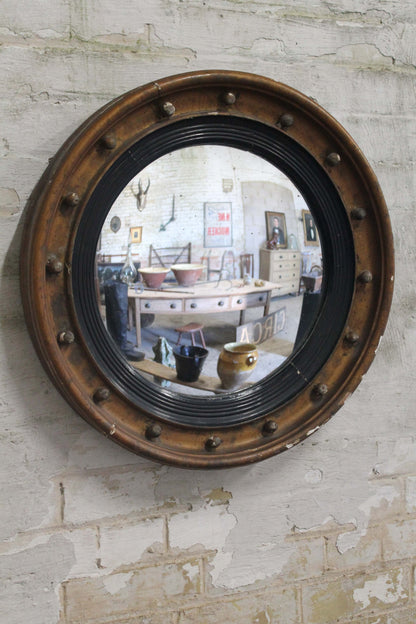 Early 19th c convex mirror with beautifully foxed original plate