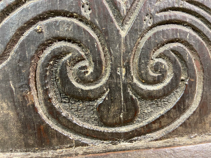 A 17th century Ottery St. Mary, Exeter joined oak chest highly likely from the same workshop in which Thomas Dennis apprenticed, 1687