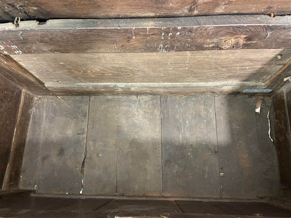 A 17th century Ottery St. Mary, Exeter joined oak chest highly likely from the same workshop in which Thomas Dennis apprenticed, 1687