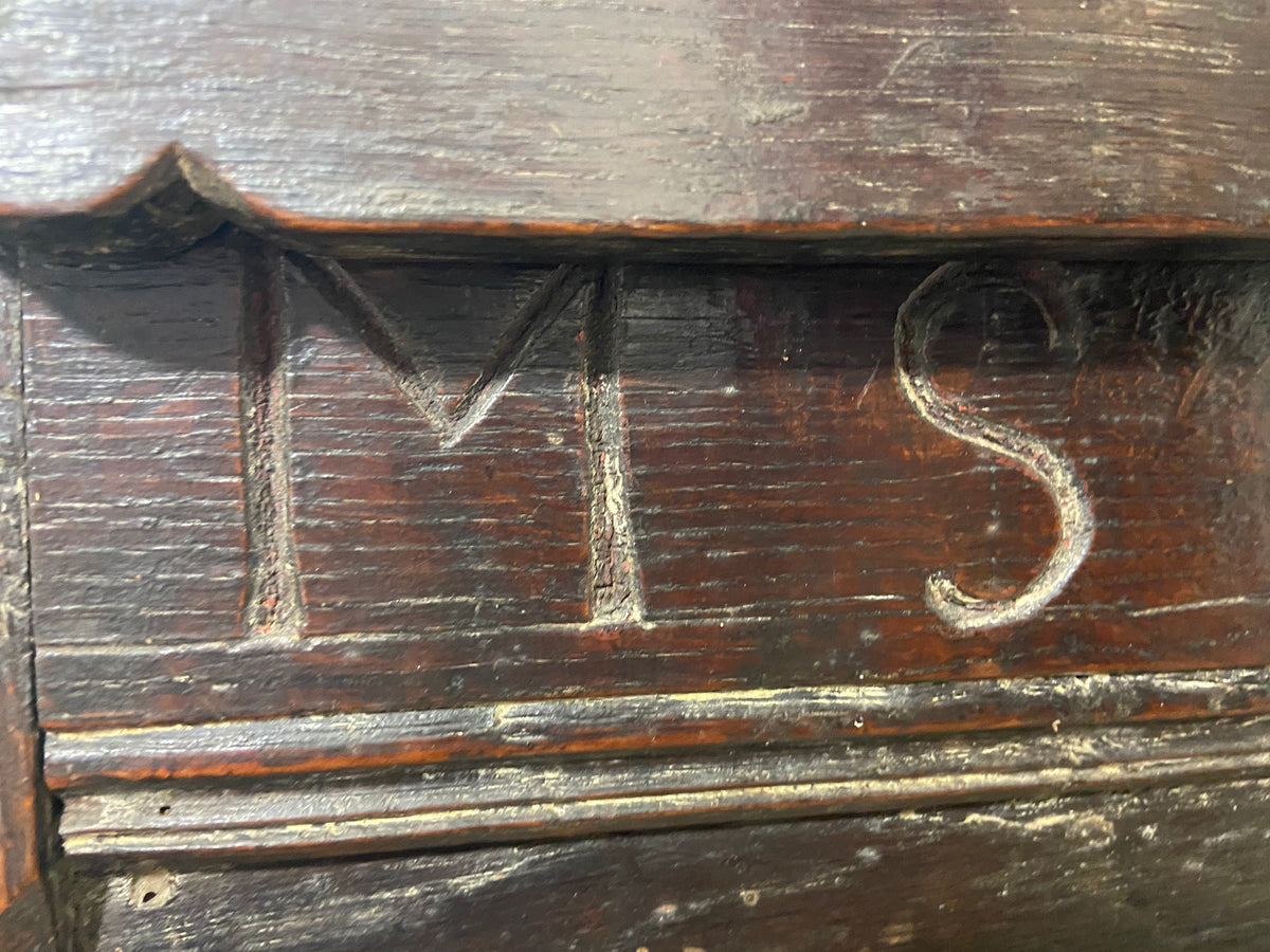 A 17th century Ottery St. Mary, Exeter joined oak chest highly likely from the same workshop in which Thomas Dennis apprenticed, 1687