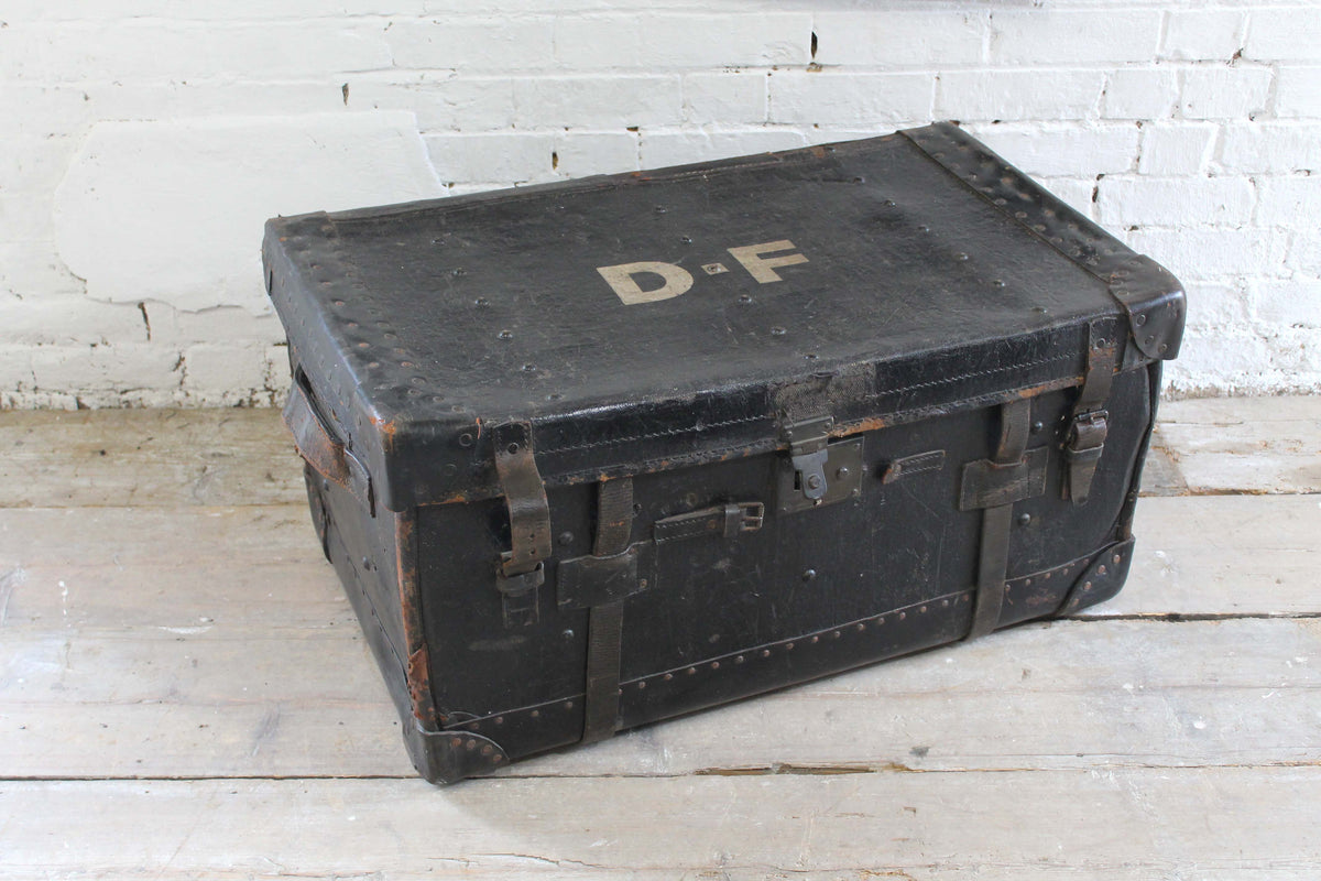 19th c leather travelling trunk from the Boconnoc Estate, Cornwall