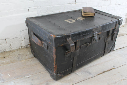 19th c leather travelling trunk from the Boconnoc Estate, Cornwall