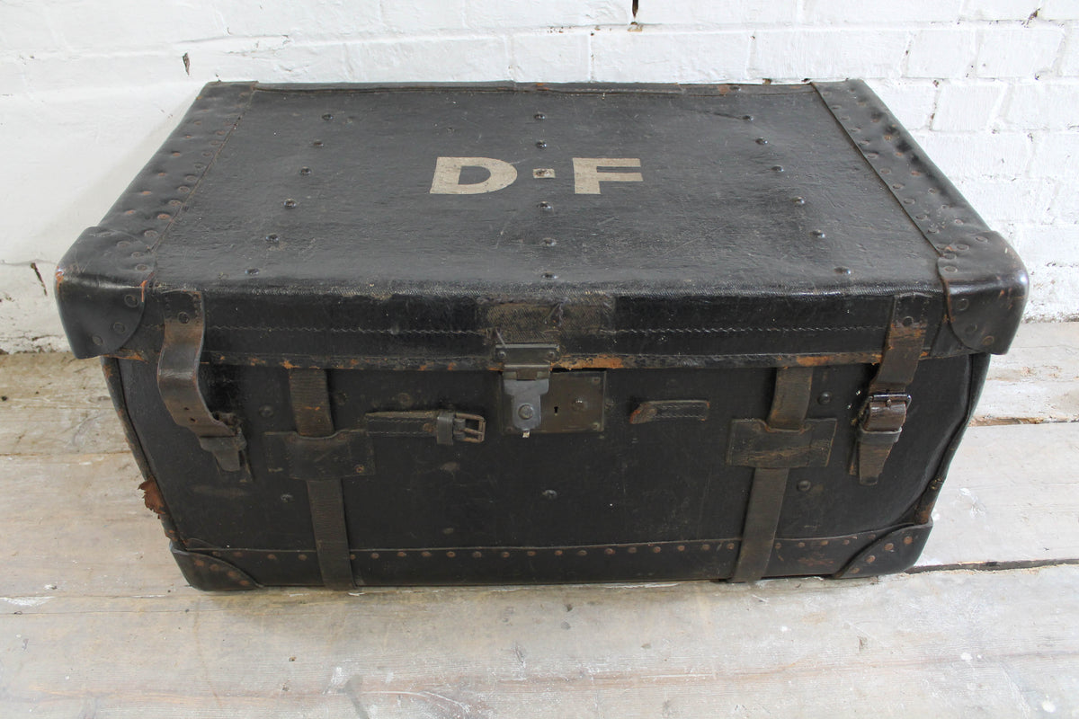 19th c leather travelling trunk from the Boconnoc Estate, Cornwall