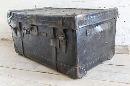 19th c leather travelling trunk from the Boconnoc Estate, Cornwall