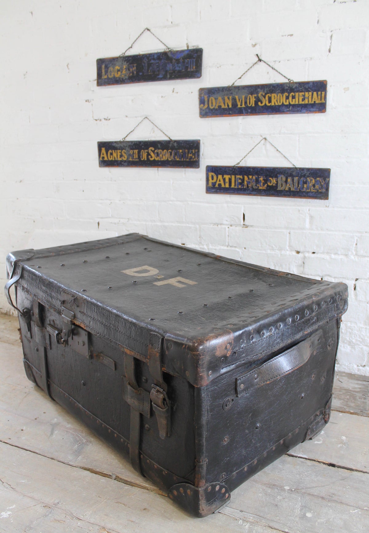 19th c leather travelling trunk from the Boconnoc Estate, Cornwall