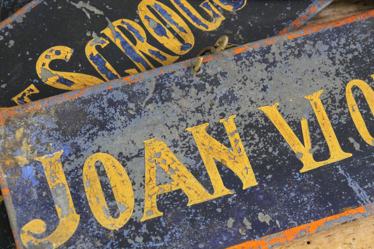 Set of four tole prize cow exhibition name plates from a Scottish farm