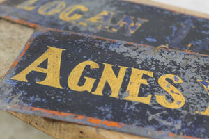 Set of four tole prize cow exhibition name plates from a Scottish farm