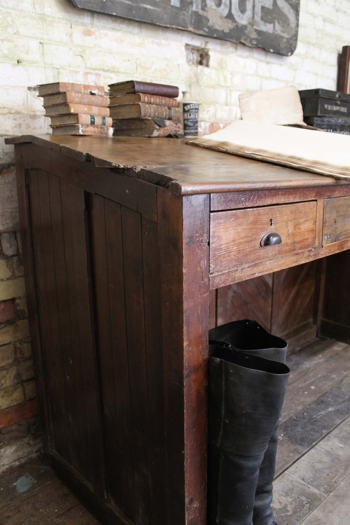 19th c Cornish elm clerk's desk from The Count House, Botallack tin mine