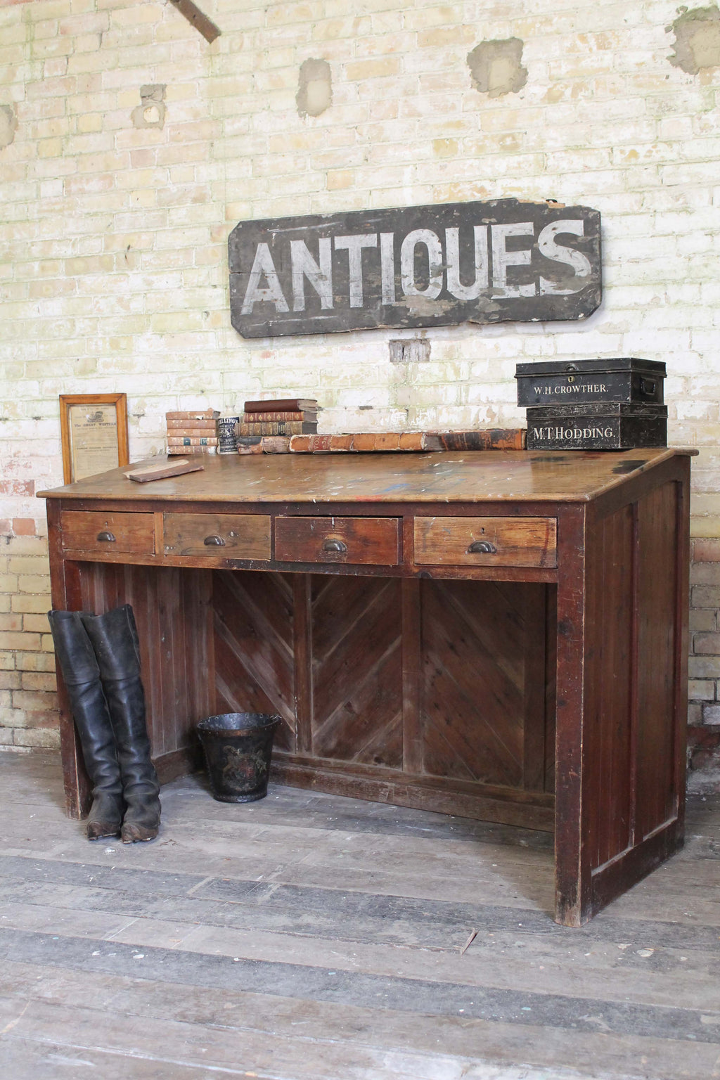 19th c Cornish elm clerk's desk from The Count House, Botallack tin mine