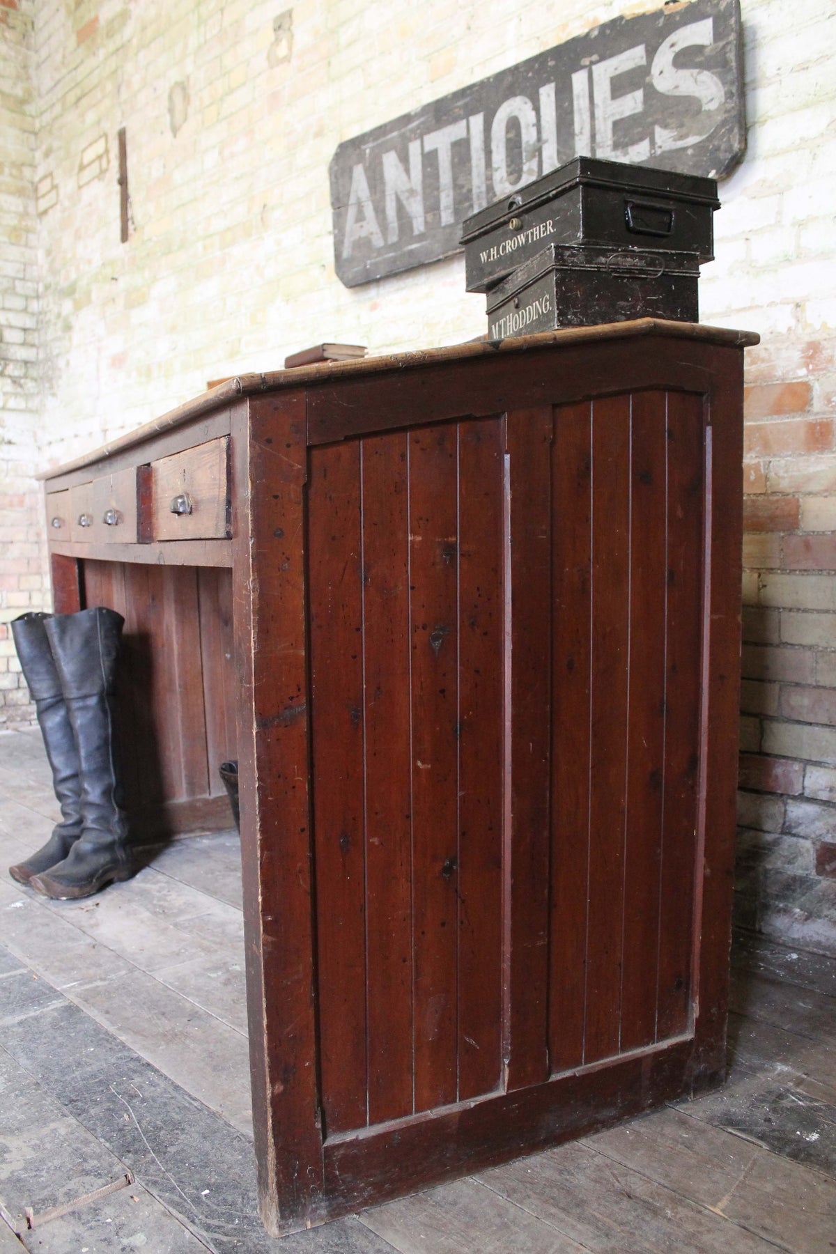 19th c Cornish elm clerk's desk from The Count House, Botallack tin mine