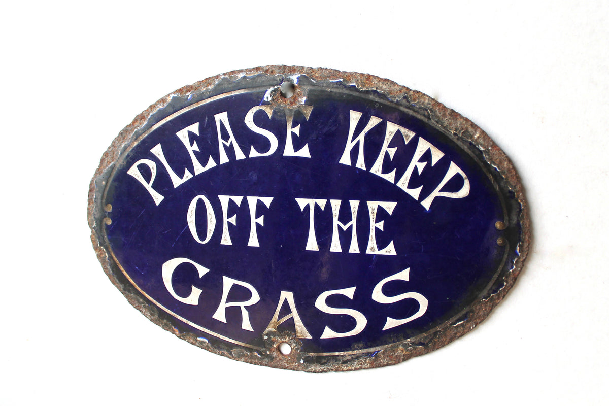 Early 20th c enamel sign "Please keep off the grass"