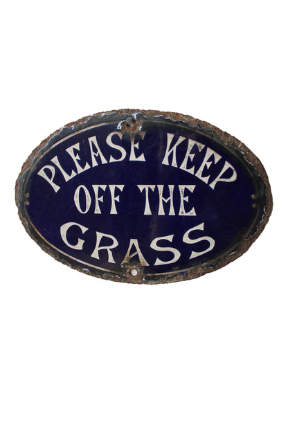 Early 20th c enamel sign "Please keep off the grass"