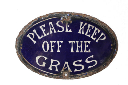 Early 20th c enamel sign "Please keep off the grass"