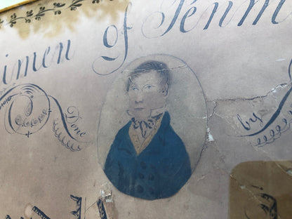 A large example of penmanship with portrait of Richard Henry Ashford, 1818