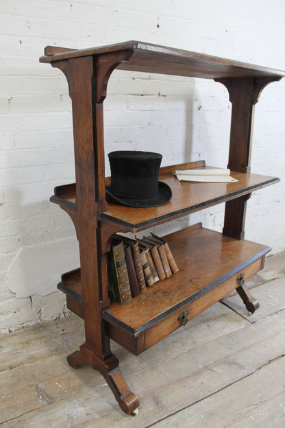 19th c oak etagere in quarter sawn oak