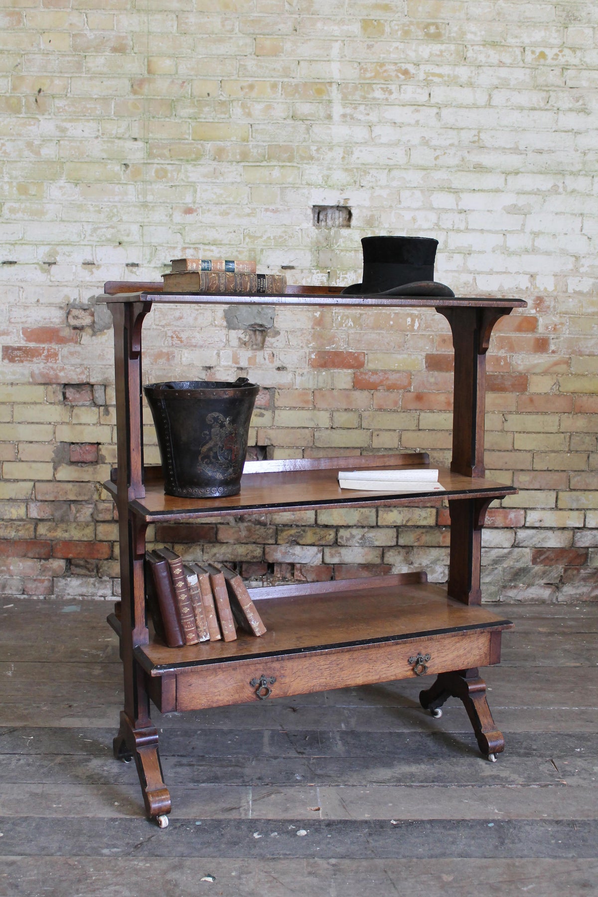 19th c oak etagere in quarter sawn oak